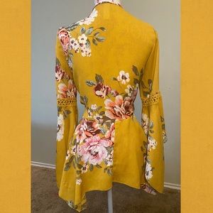 Floral Mustard Bell Sleeved Cardigan